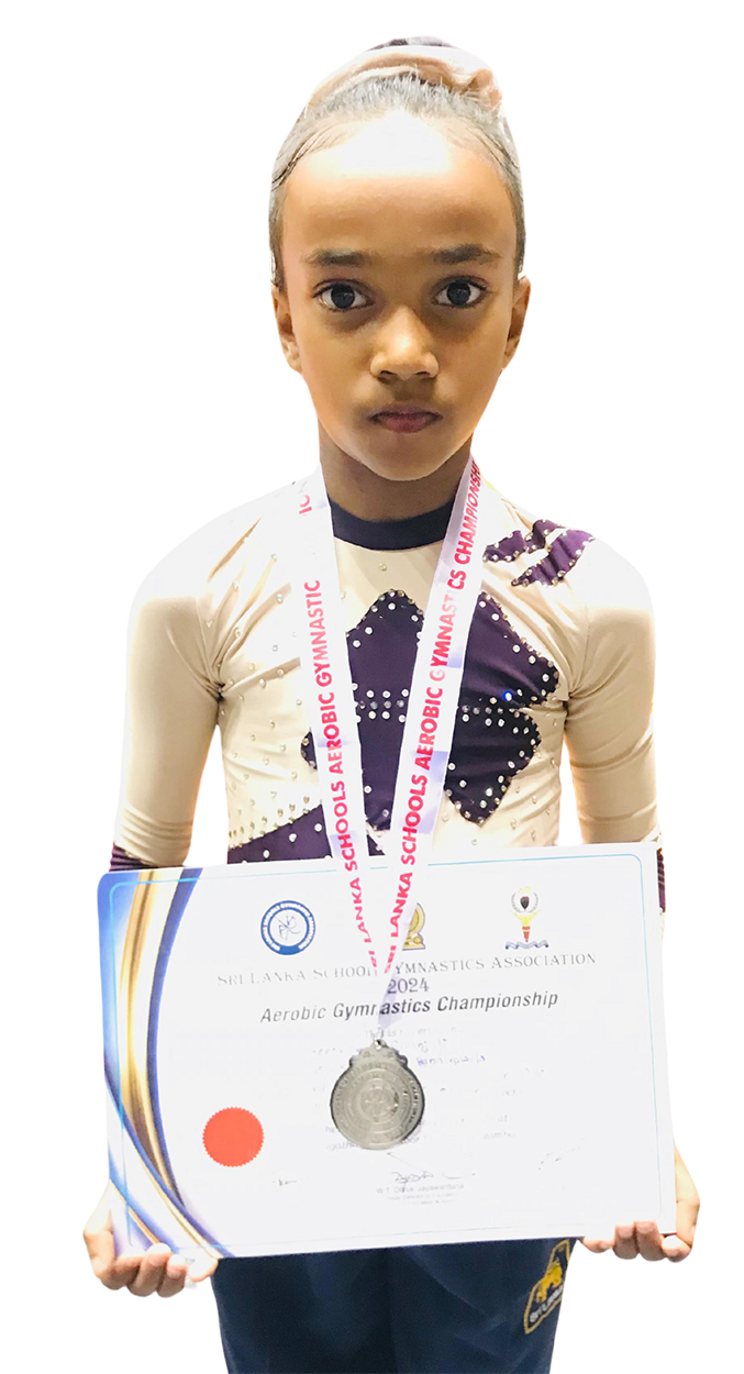 S. Geethsha Sivanjali of Sussex College Bandarawela  2nd place in the Under-10 Girls Individual Aerobic Gymnastics Championship 2024